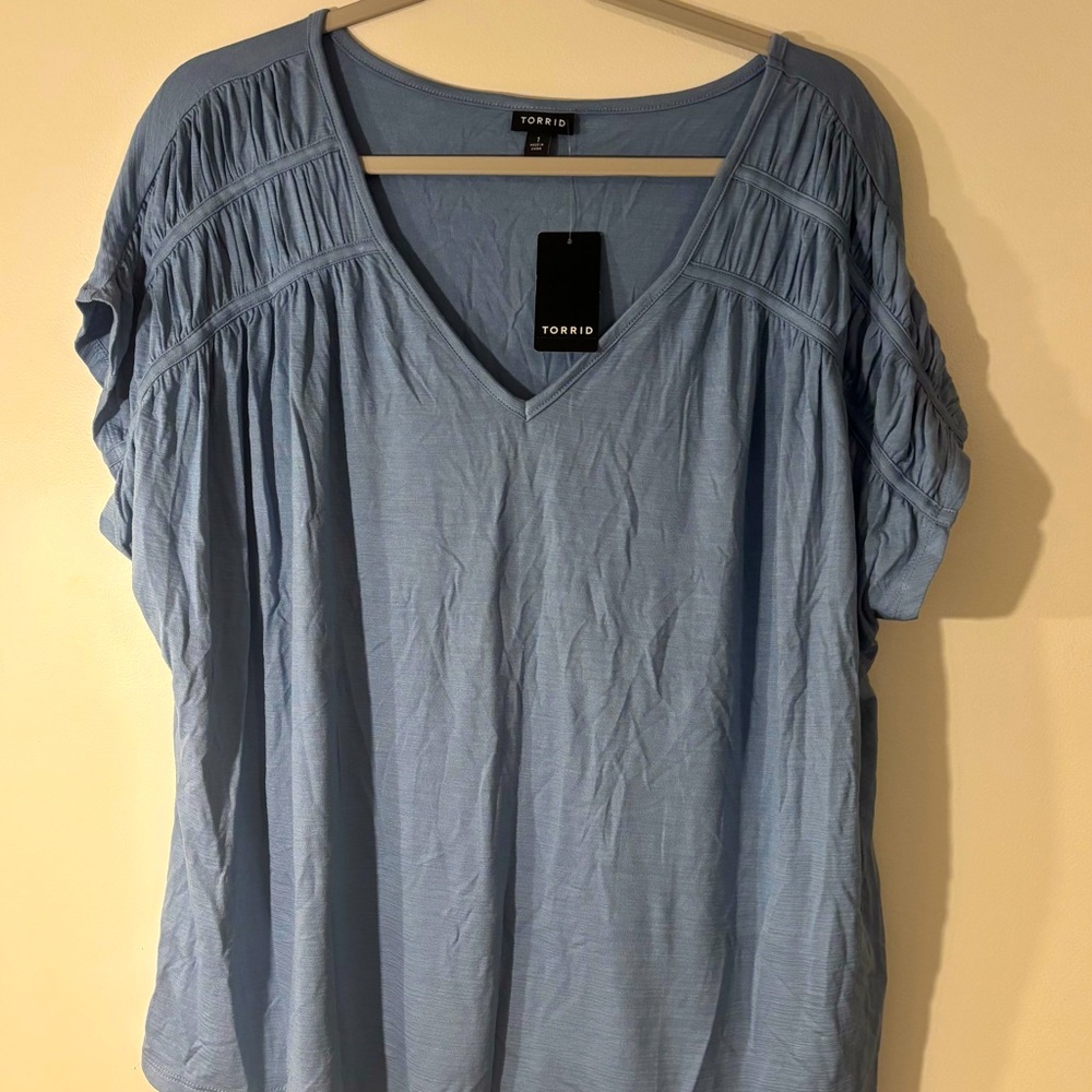 Torrid Light Blue V-Neck Blouse